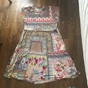 Johnny Was Colorful Floral Geometric Midi Dress
